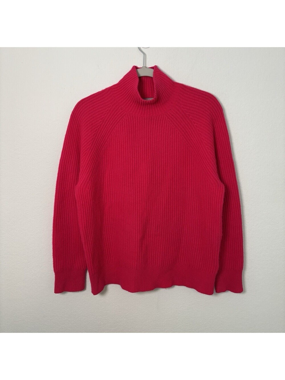 J. Crew Thick Ribbed Knit 100% Cashmere Mock Neck Sweater Womens Small Hot Pink